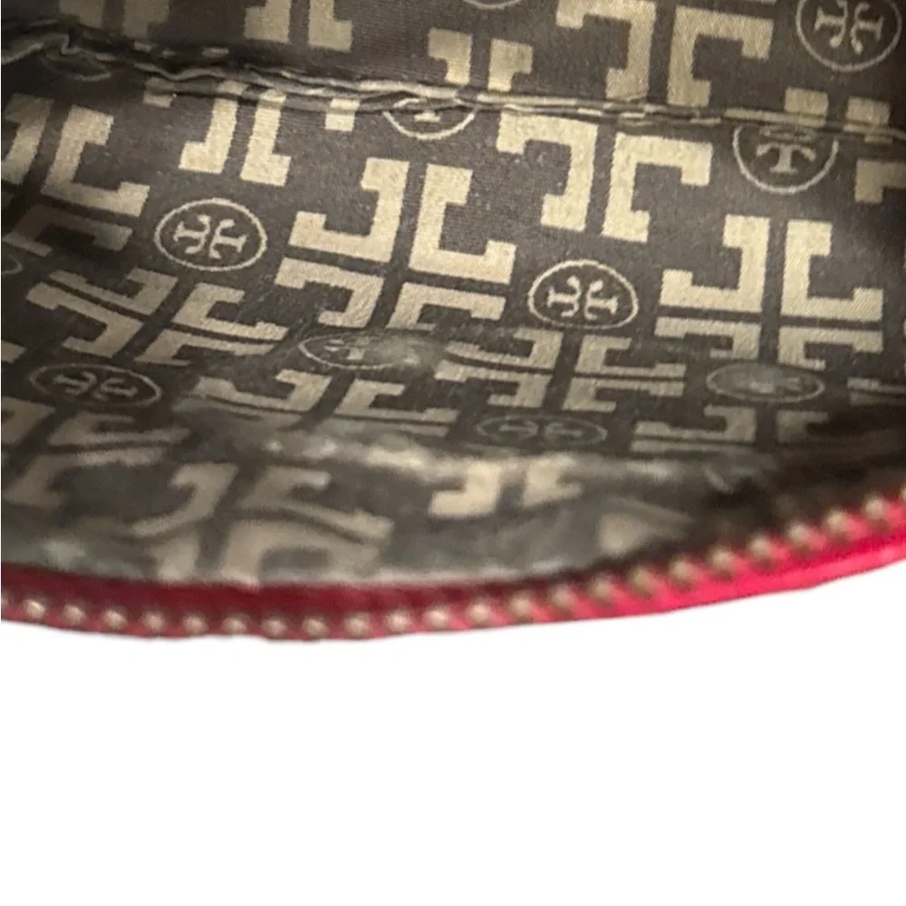 Tory Burch Red Pebbled Leather Wristlet Chain Strap Designer Clutch